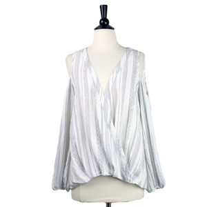 Mystree | White Cold Shoulder Subtle Stripe Top